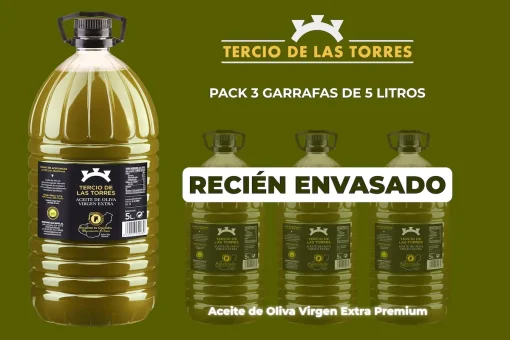 Extra Virgin Olive Oil-Tercio de las Torres – 3 Carafes of 5 Liters